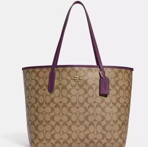 Coach Deep Berry City Tote Bag In Signature Canvas